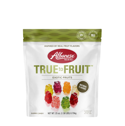 Albanese Worlds Best True to Fruit Exotic Fruits | 25oz Bag of Candy | 8 Natural Flavors and Colors, Soft Gummy Bears | Fuji Ap