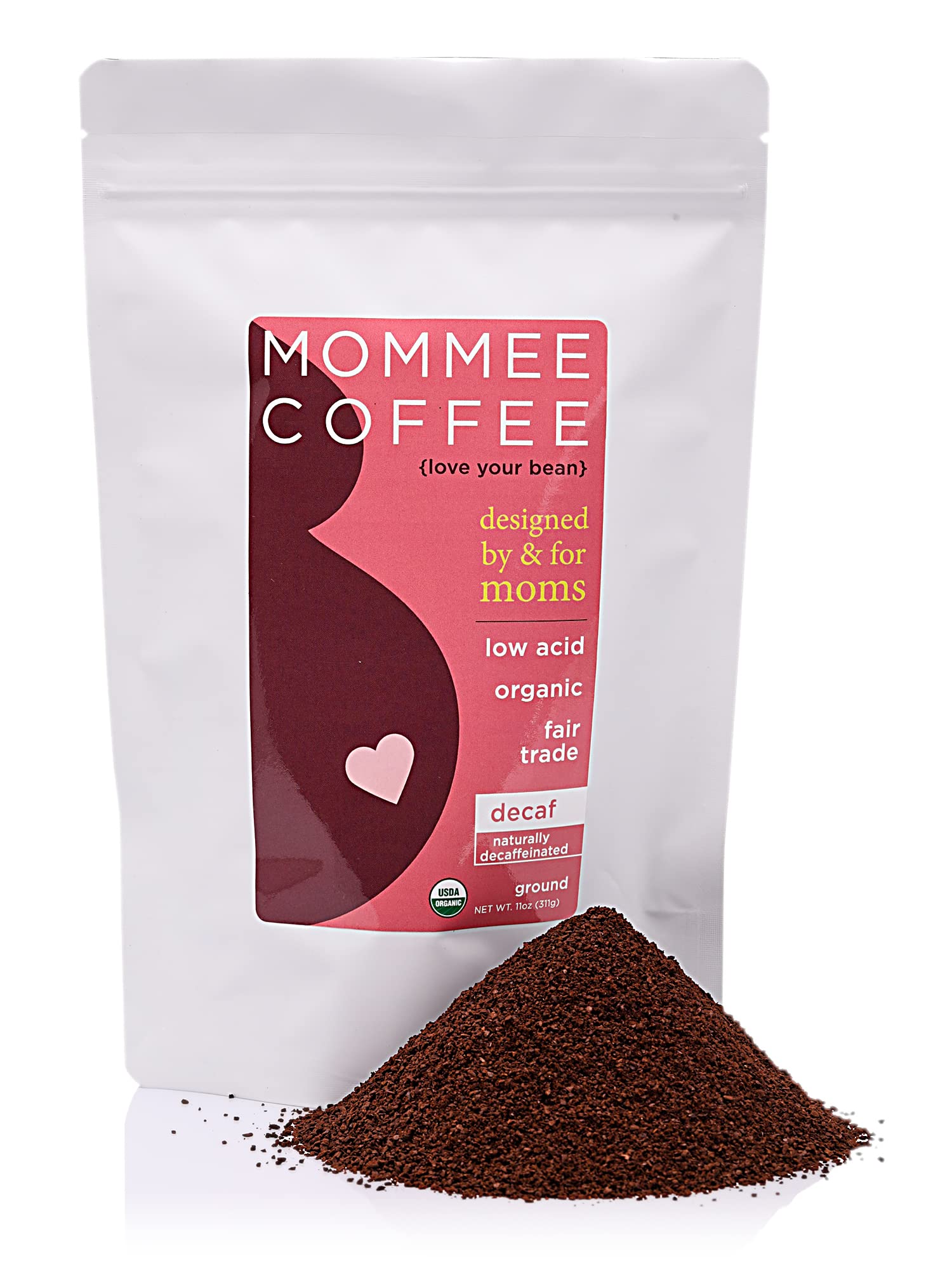 Mommee Coffee Decaf Ground Low Acid Coffee - 100% Arabica Organic Decaf Coffee Beans with Smooth Caramel Flavor - Medium Grind f