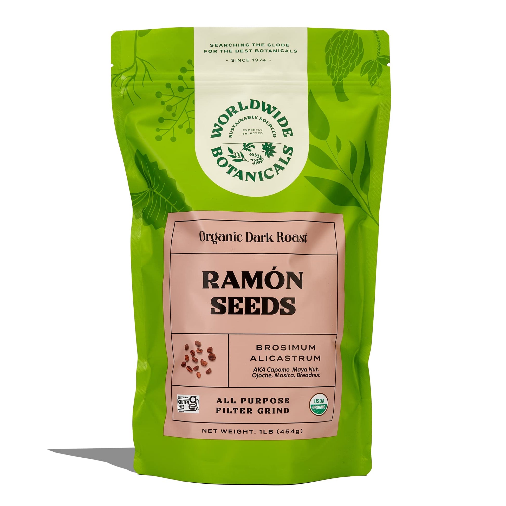 Worldwide Botanicals Organic Ramón Seeds, Dark Roast Coffee Alternative, Gluten-Free, 16 Ounce