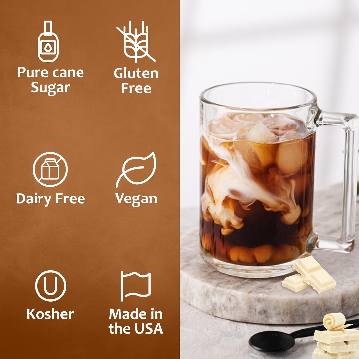 Syruvia White Chocolate Syrup - White Chocolate Coffee Syrup Flavor, 25.4 Fl Oz, Kosher, Gluten Free, Perfect For Coffee, Drinks