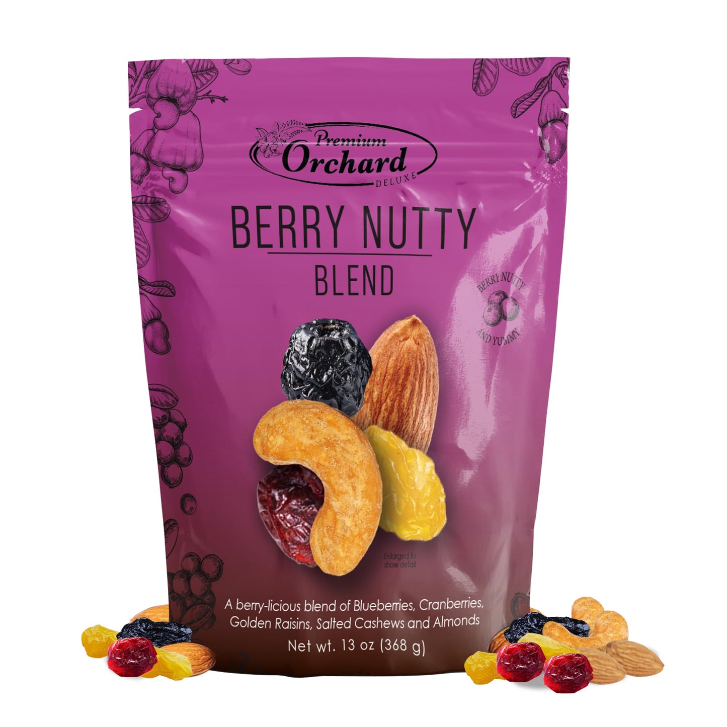 Premium Orchard Berry Nutty Blend - Deluxe Mixed Nuts with Dried Cranberries & Berries, 13 Ounce