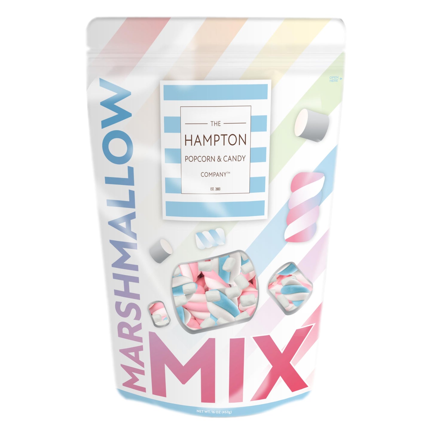 Pink & White, Blue & White Marshmallow Twists With White Mini Marshmallows Mix, 1 Pound Bulk Zip Bag