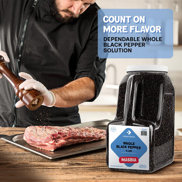 Dependable Foods Whole Black Peppercorns - 5 Lb. Bulk Jar - Premium Grade Pepper Corns Spice - 100% Natural, Non-Gmo, Salt-Free