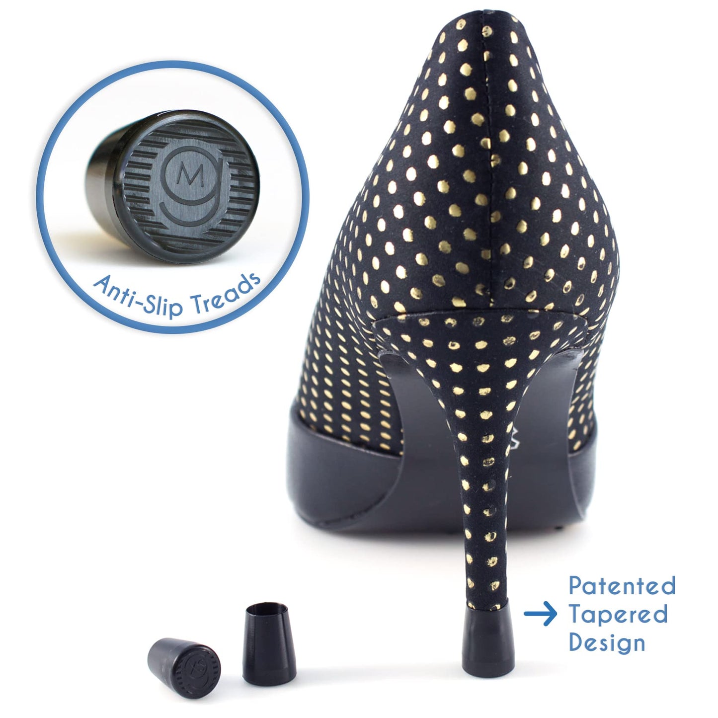 Gogoheel Quick Tips - The Original High Heel Protector & Heel Repair Caps - 2 Pairs (X-Small, Small, Black)