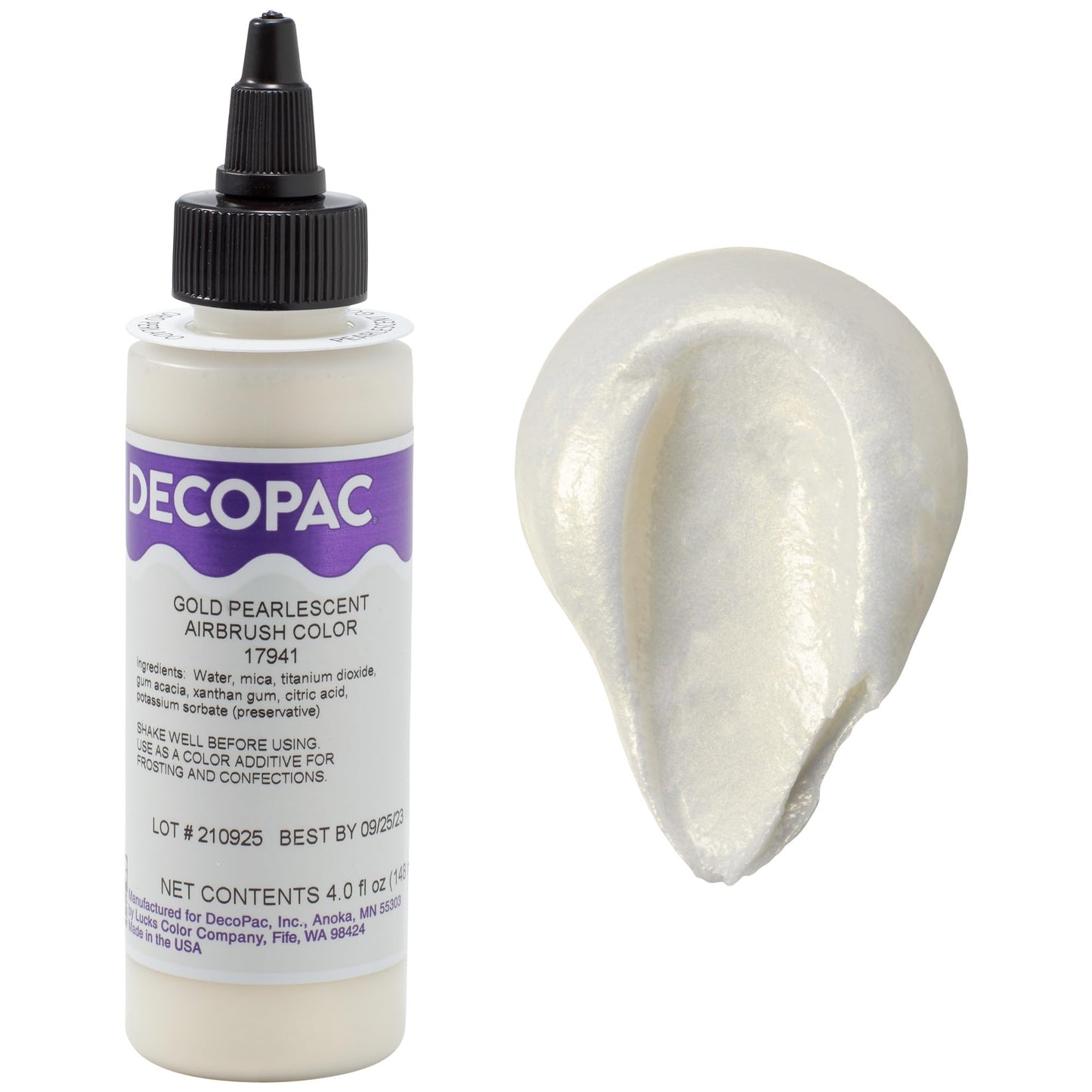 DecoPac Premium Airbrush Color, Edible Paint, 4oz, Pearlescent Gold Shimmer, Model 17941