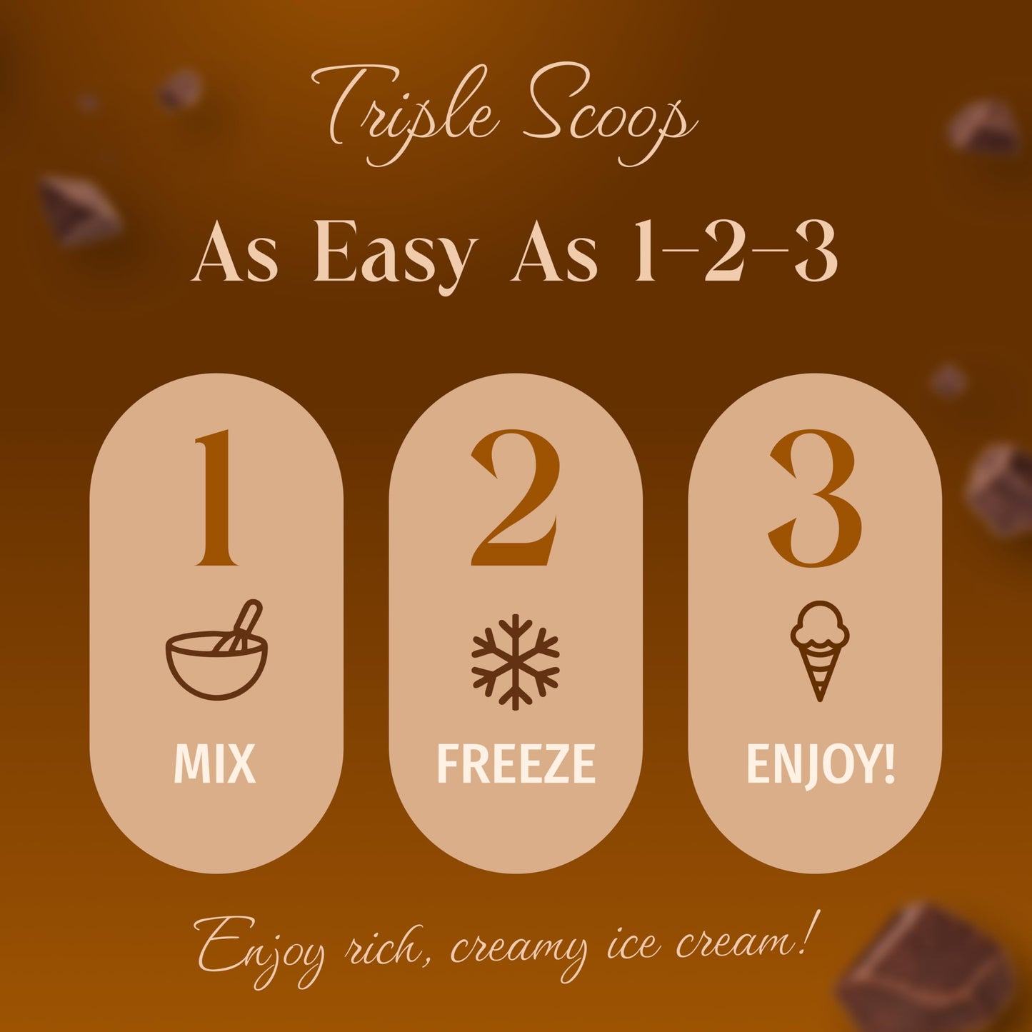 Triple Scoop Chocolate Ice Cream Mix - Makes 2 Quarts, Easy to Use, 1 Pack, Made in USA