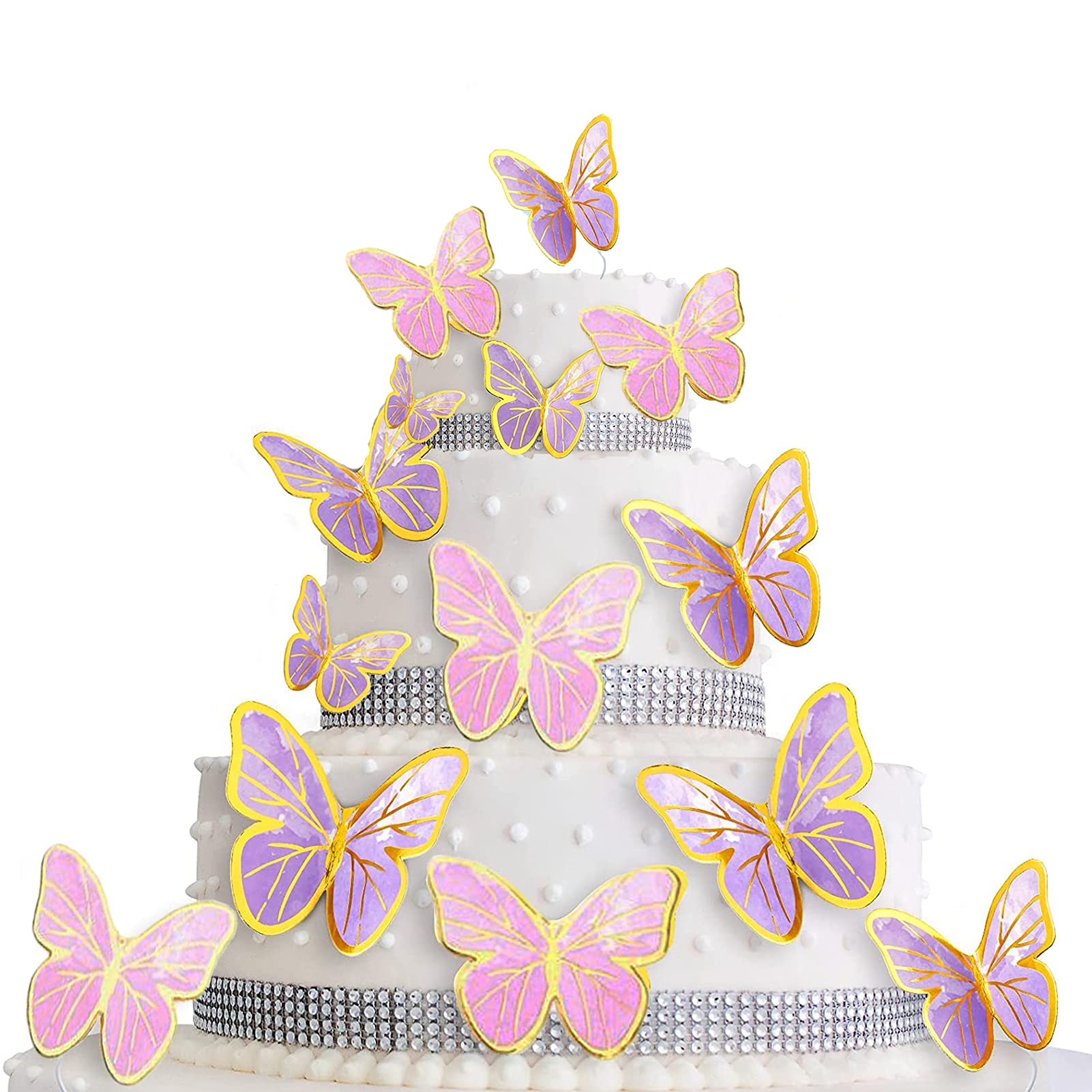 80Pcs Butterfly Cake Toppers Set Happy Birthday 3D Mixed Color Pink Purple Cupcake Picks Butterfly Cupcake Topper With Dot Glue