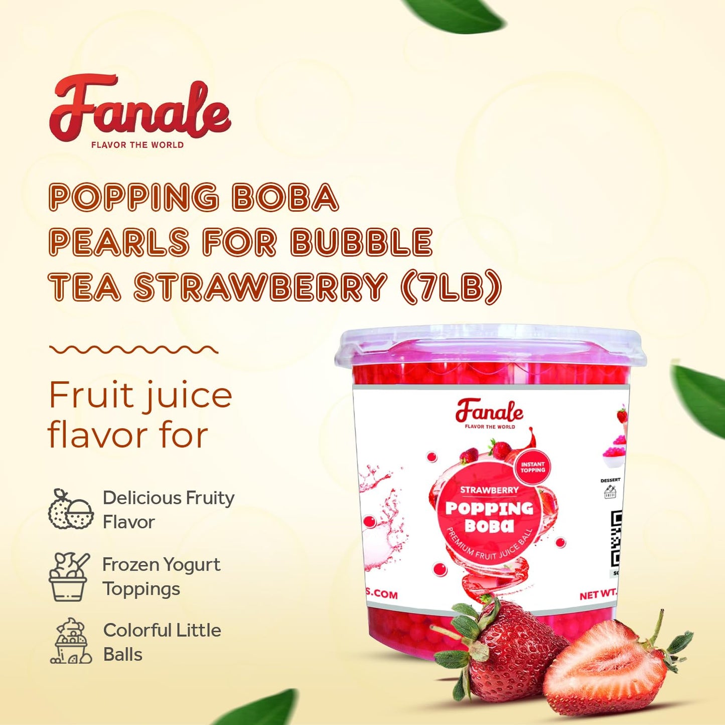 Fanale Strawberry Popping Boba Pearls, Vegan, Non Gmo, Gluten Free, Fat Free, Perfect For Bubble Tea, Smoothies, Ice Cream, Dess