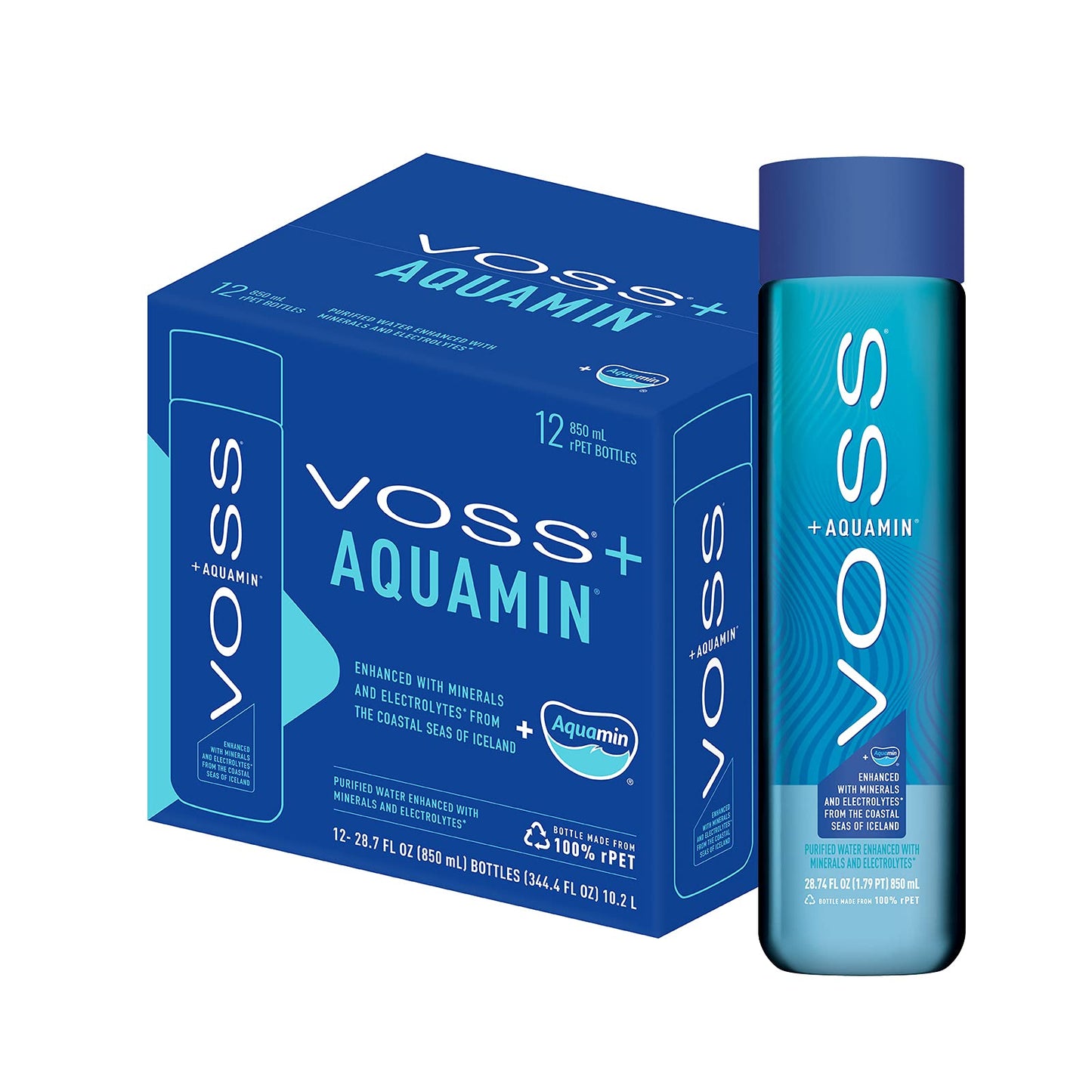 VOSS Aquamin Enhanced Water - Pack of 12 Bottles, 850ml Each - Purified Hydrating Water with 74 Trace Minerals & Electrolytes