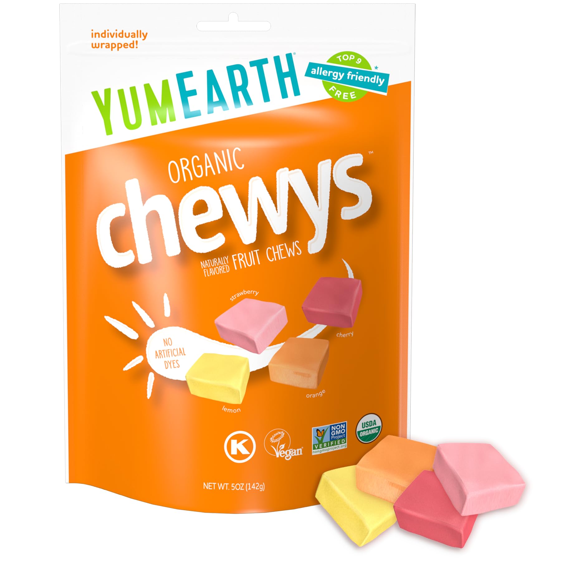 YumEarth Organic Chewys Fruit Flavored Chews, 5oz Sup, Allergy Friendly, Gluten Free, Non-GMO, Vegan, No Artificial Flavors or D