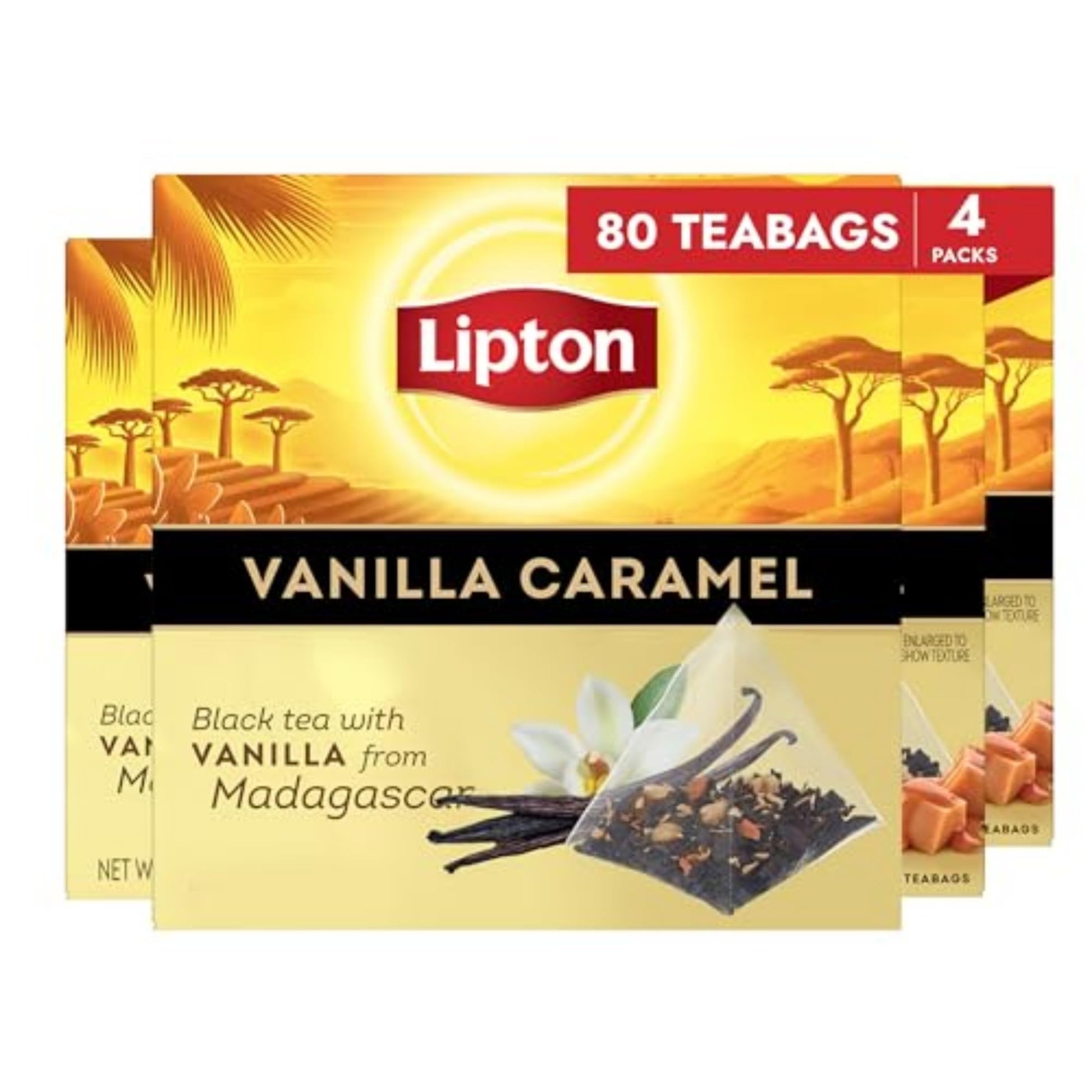 Lipton Black Tea Vanilla Caramel - Flavored Tea Bags, 80 Total Bags (4 Packs of 20)