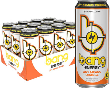 BANG Energy Drink, Zero Sugar, Any Means Orange, 16-Ounce Can, Pack of 12