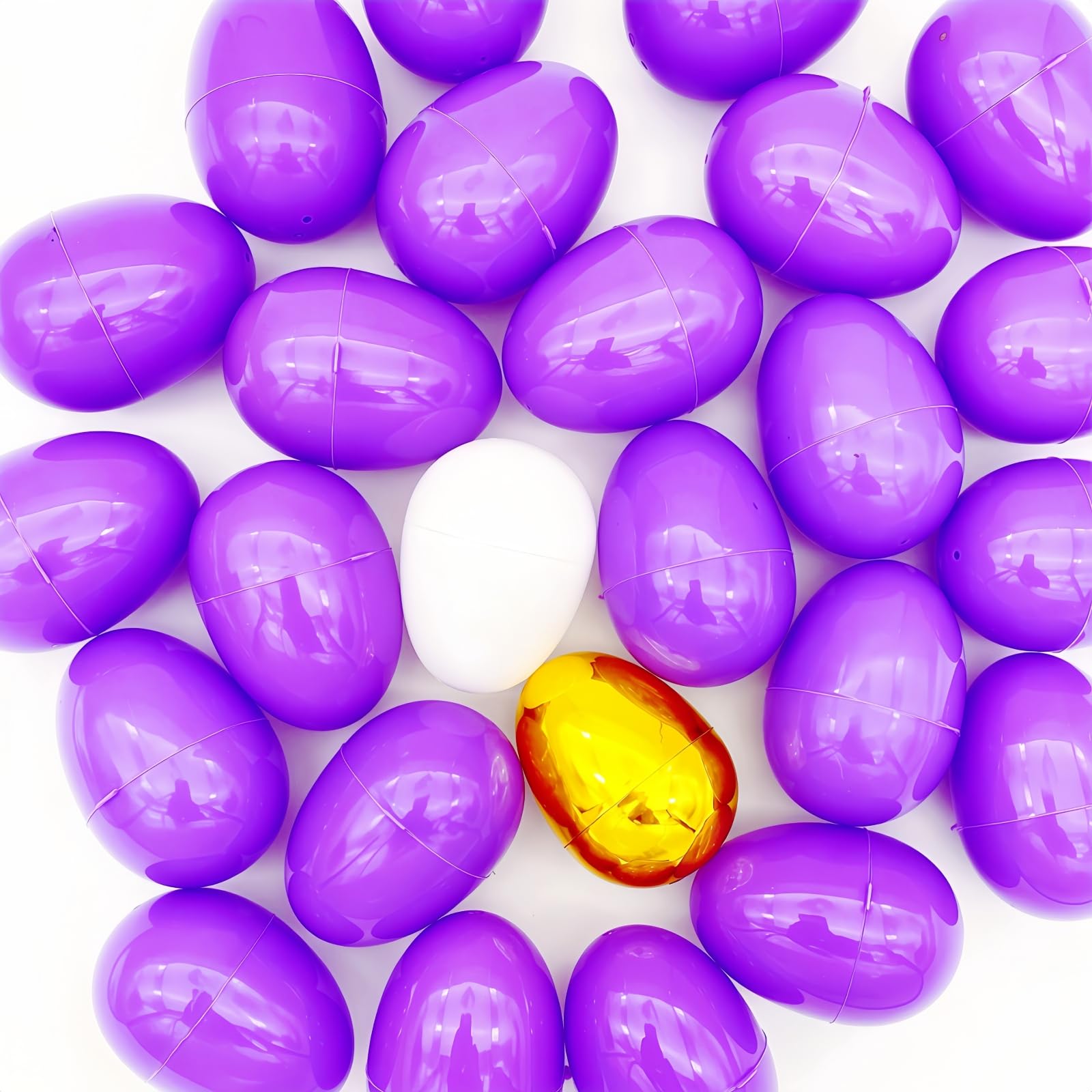 GCQJOQ Easter Eggs Plastic Fillable Easter Eggs Bulk for Easter Theme Party Favor, 60 Purple Eggs, 1 Gold Egg,1 White Egg