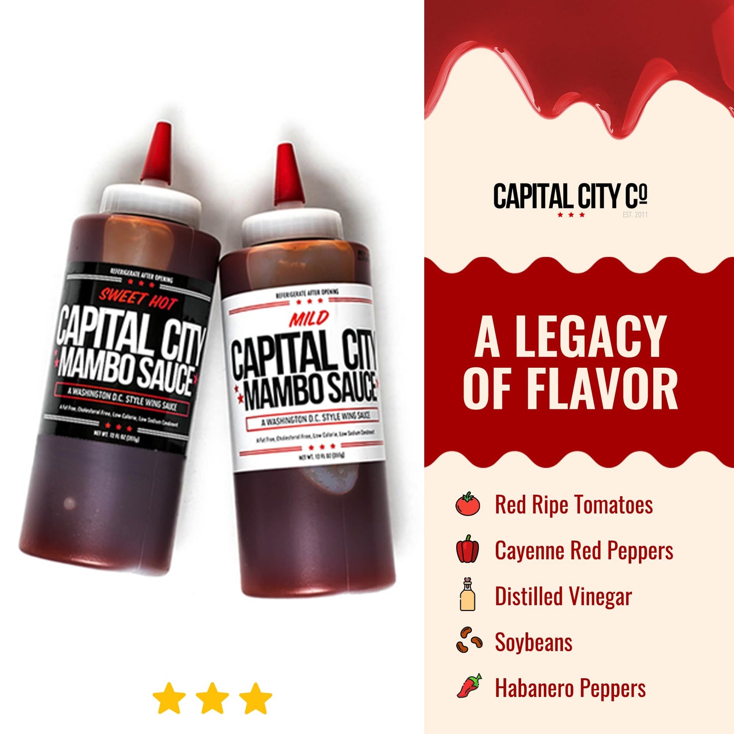 Capital City Mambo Sauce - Variety 2 Pack - Sweet Hot & Mild | Washington Dc Wing Sauces | Perfect Condiment Topping For Wings,