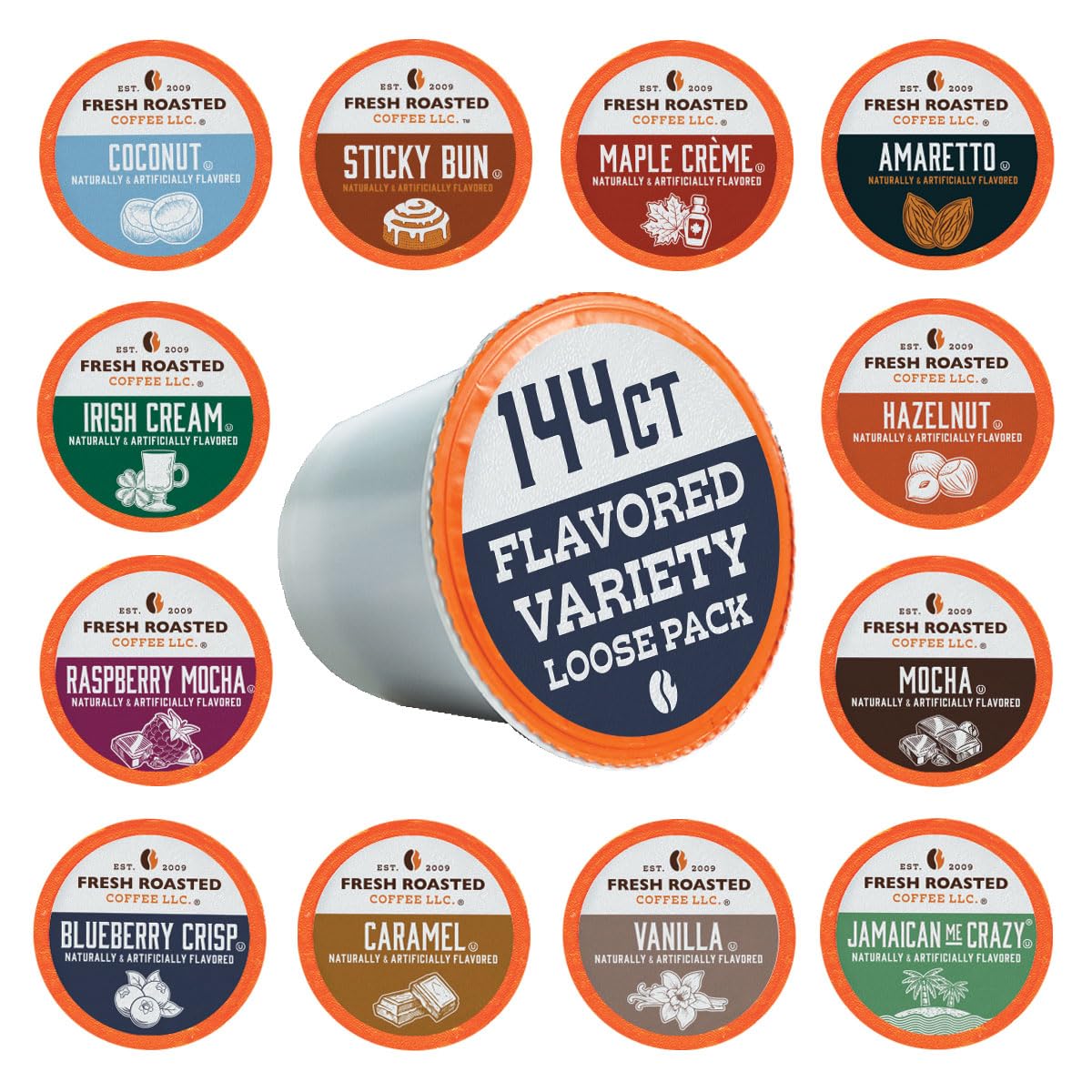 Fresh Roasted Coffee Dynamite Dozen Flavored K-Cup Compatible Variety Pack, 144 Count