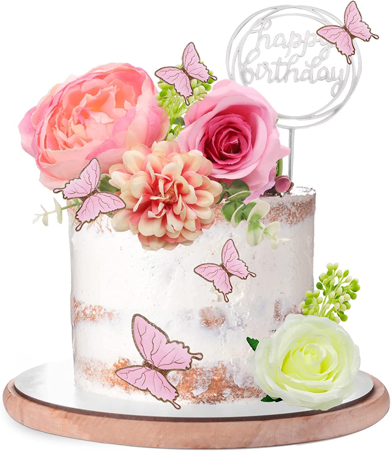 Lukinuo 14 Pcs Boho Flower Cake Topper, 3D Birthday Cake Leaf Decoration Gold Flower Cake Topper Flower Wedding Cake Topper Boho