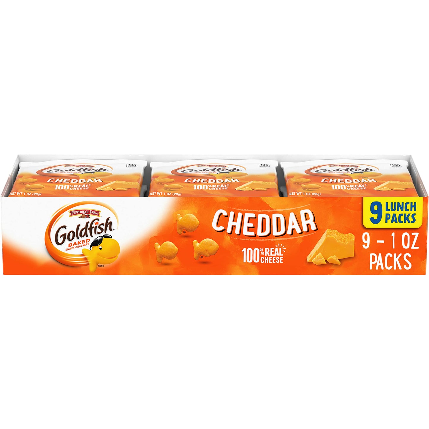 Goldfish Cheddar Cheese Crackers, Baked Snack Crackers, 1 Oz On-The-Go Snack Packs, 9 Count Tray