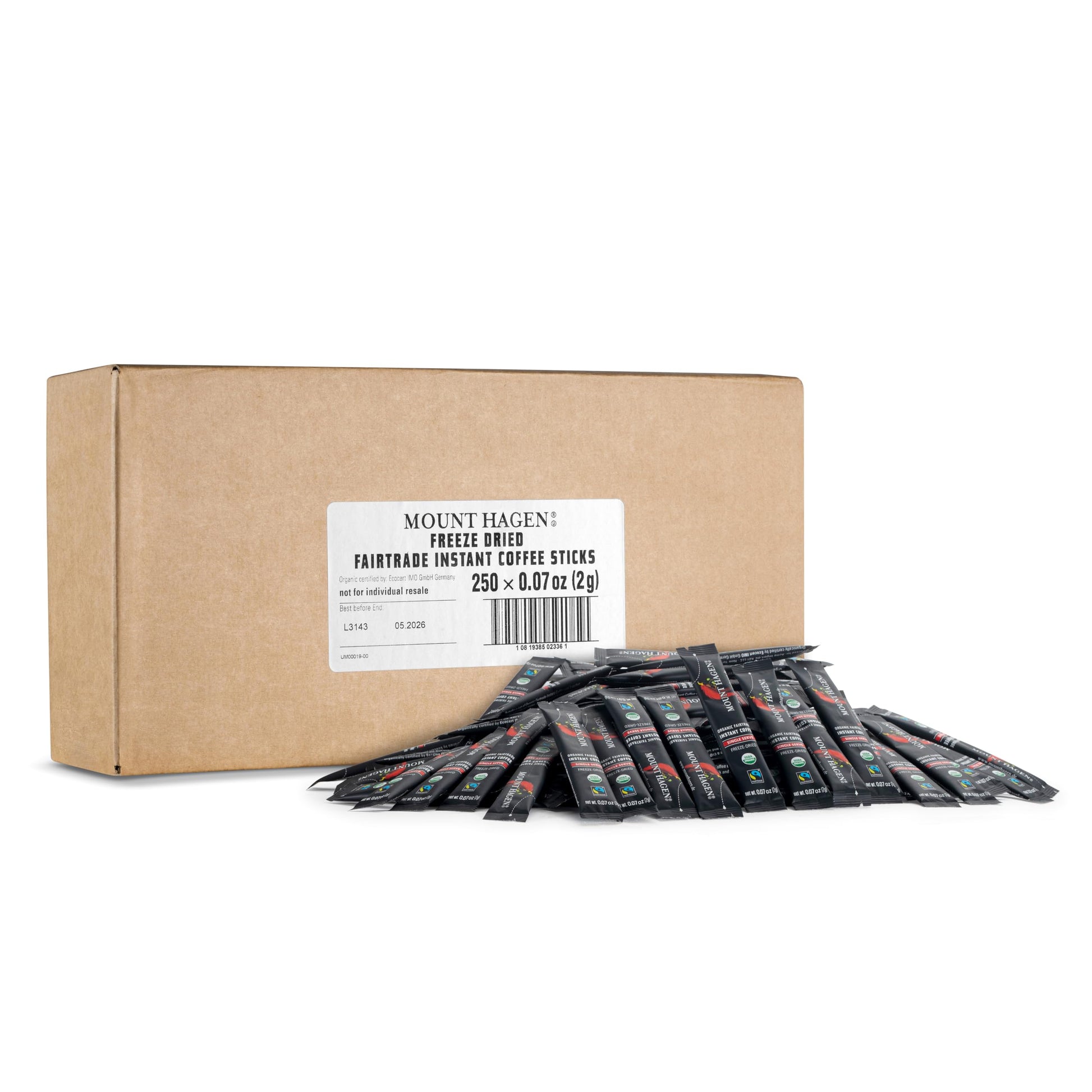 Mount Hagen 250 Count Single Serve Instant Coffee Packets - Bulk Pack | Eco-Friendly Instant Coffee, Organic Medium Roast Arabica Beans | Fair-Trade Instant Coffee [250 X 0.07Oz/2G | Bulk Case]