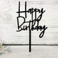 JIEEIN Happy Birthday Cake Topper - Black Acrylic, Model NJ-0055, Party Decorations