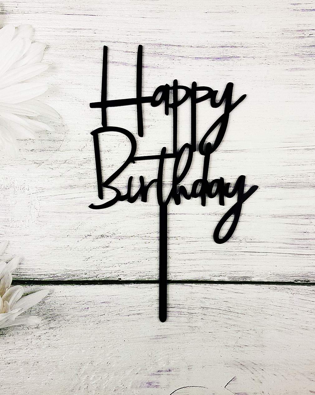 JIEEIN Happy Birthday Cake Topper - Black Acrylic, Model NJ-0055, Party Decorations