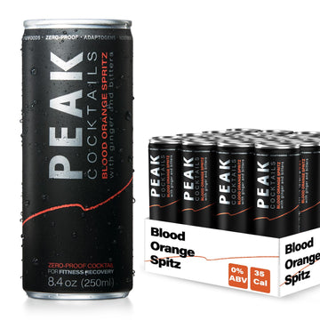 Peak Cocktails Non-Alcoholic Blood Orange Spritz | Adaptogens & Nootropics | 8.4 oz | 24-Pack