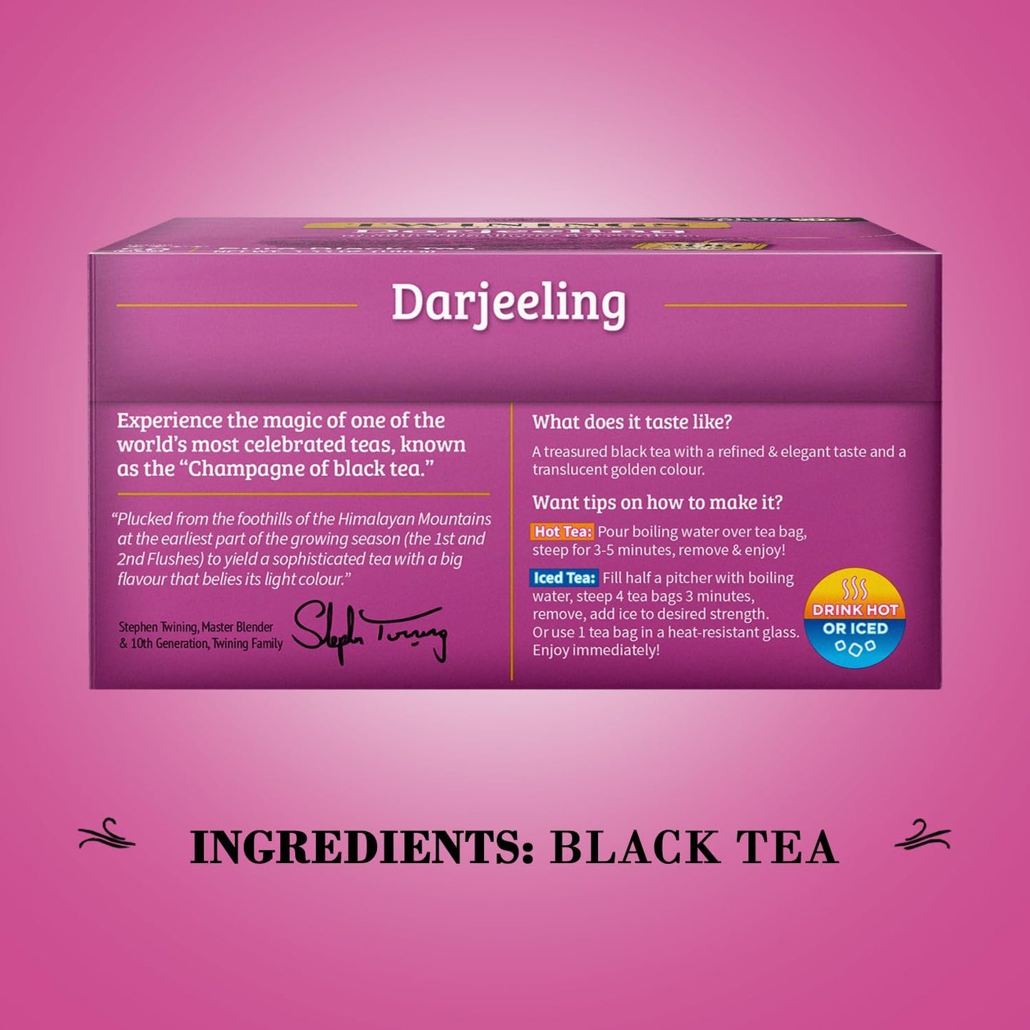 Twinings Darjeeling Tea, Individually Wrapped, 100% Pure Black Tea, Slightly Dry & Delicate Taste, 50 Bags (Pack of 3)