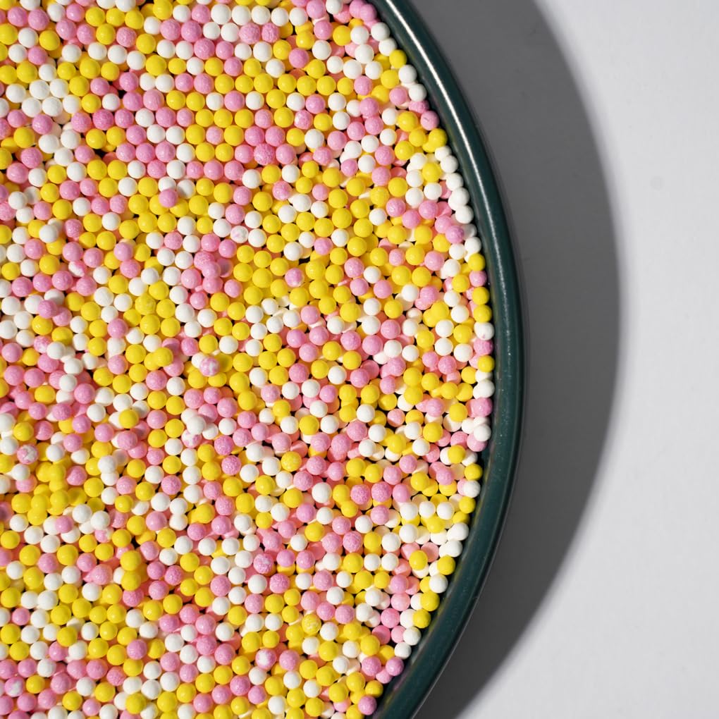 Nonpareils Sprinkles 130g/4.6oz , White Pink Yellow Edible Pearl Sprinkles for Cake Decorations, Baking, Ice Cream, Cookies, Cup