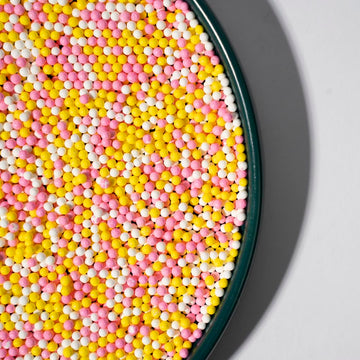 Nonpareils Sprinkles 130g/4.6oz , White Pink Yellow Edible Pearl Sprinkles for Cake Decorations, Baking, Ice Cream, Cookies, Cup