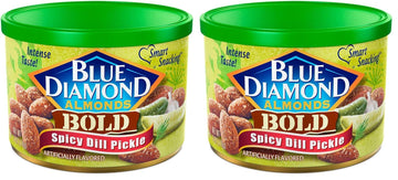 Blue Diamond Almonds Spicy Dill Pickle Flavored Snack Nuts, 6 Oz Resealable Can (Pack of 2)