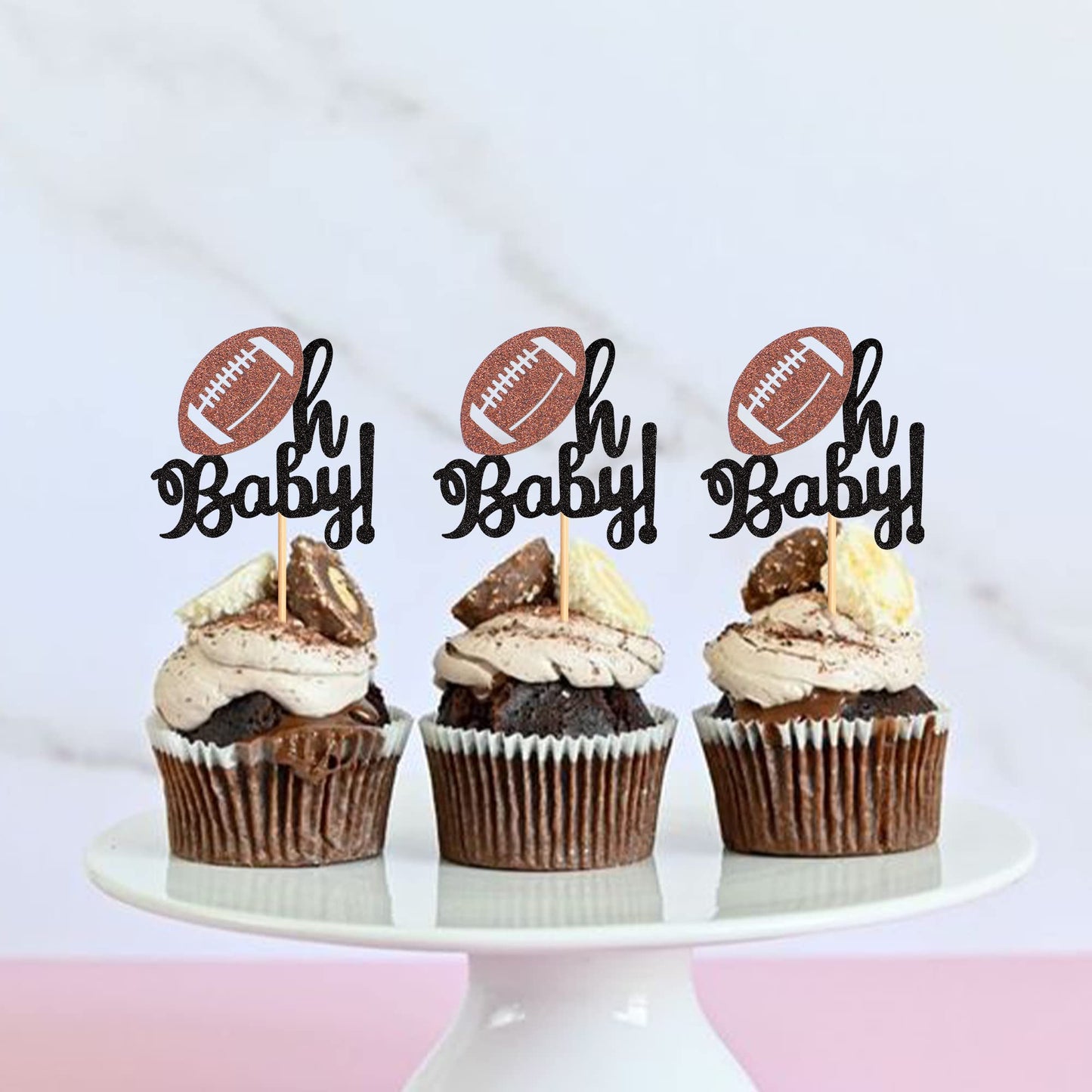 Ercadio 24 Pack American Football Oh Baby Cupcake Toppers Black Glitter Rugby Oh Baby Cupcake Picks Sports Theme Oh Baby Cupcake