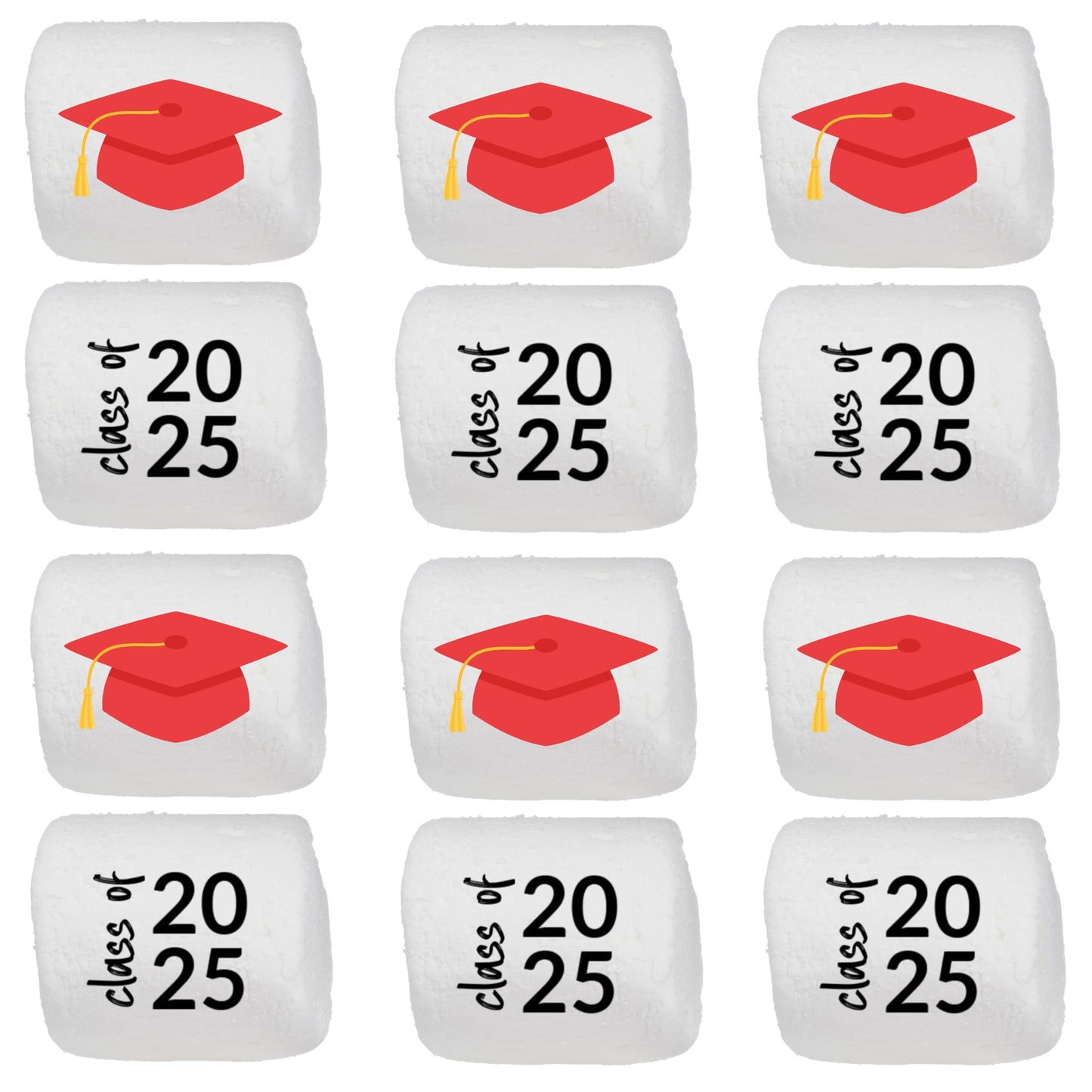 Candy With A Twist Jumbo Marshmallows - Graduation Cap - Class of 2025 - Red - 12 Count