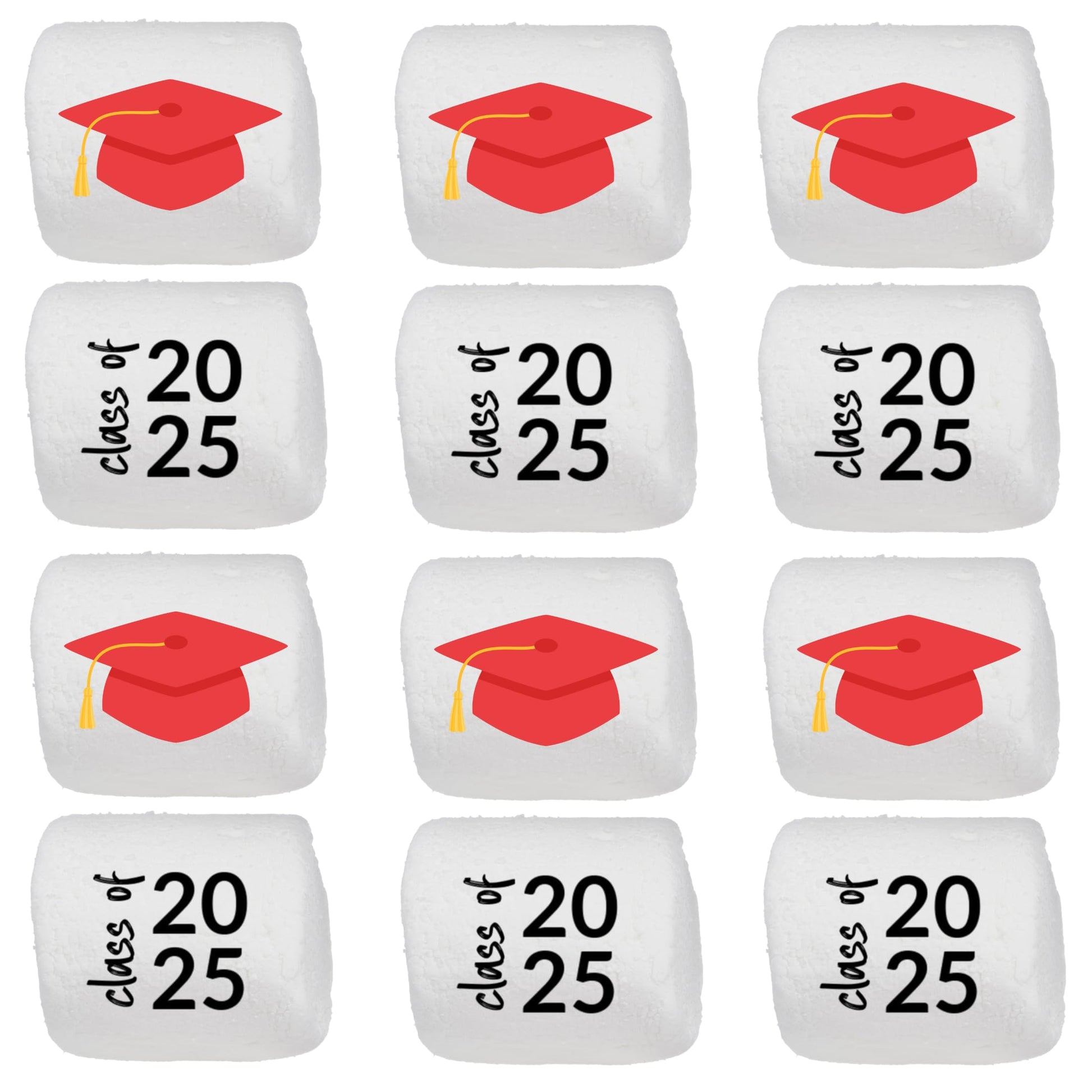 Candy With A Twist Jumbo Marshmallows - Graduation Cap - Class of 2025 - Red - 12 Count