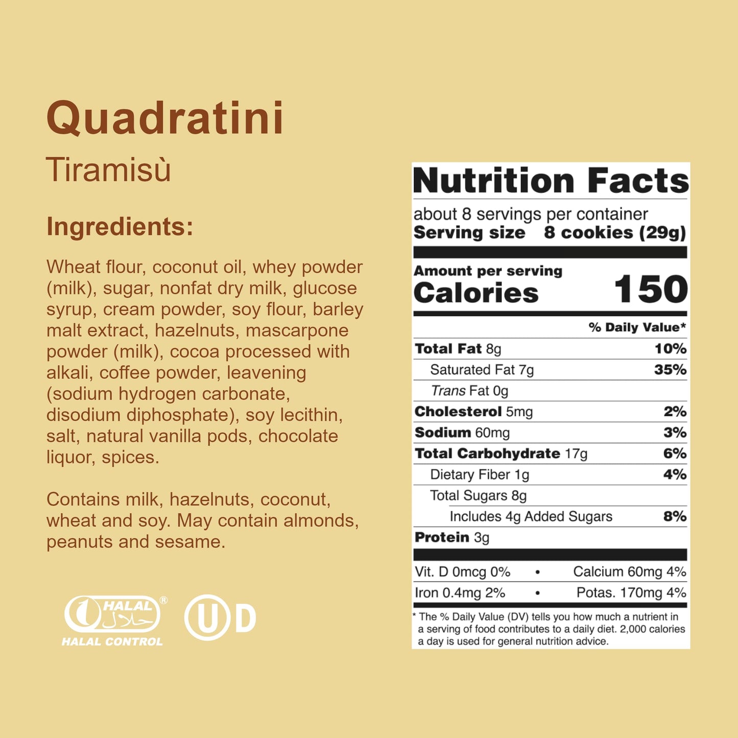Loacker Quadratini Tiramisu Wafer Cookies - 30% Less Sugar - 7.76 Ounce (Pack of 6) - Non-GMO