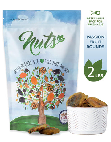 Nuts U.S. - Dried Passion Fruit Rounds | No Added Colors Or Artificial Flavors | Non-Gmo | Whole Tropical Fruit | Packed In Rese