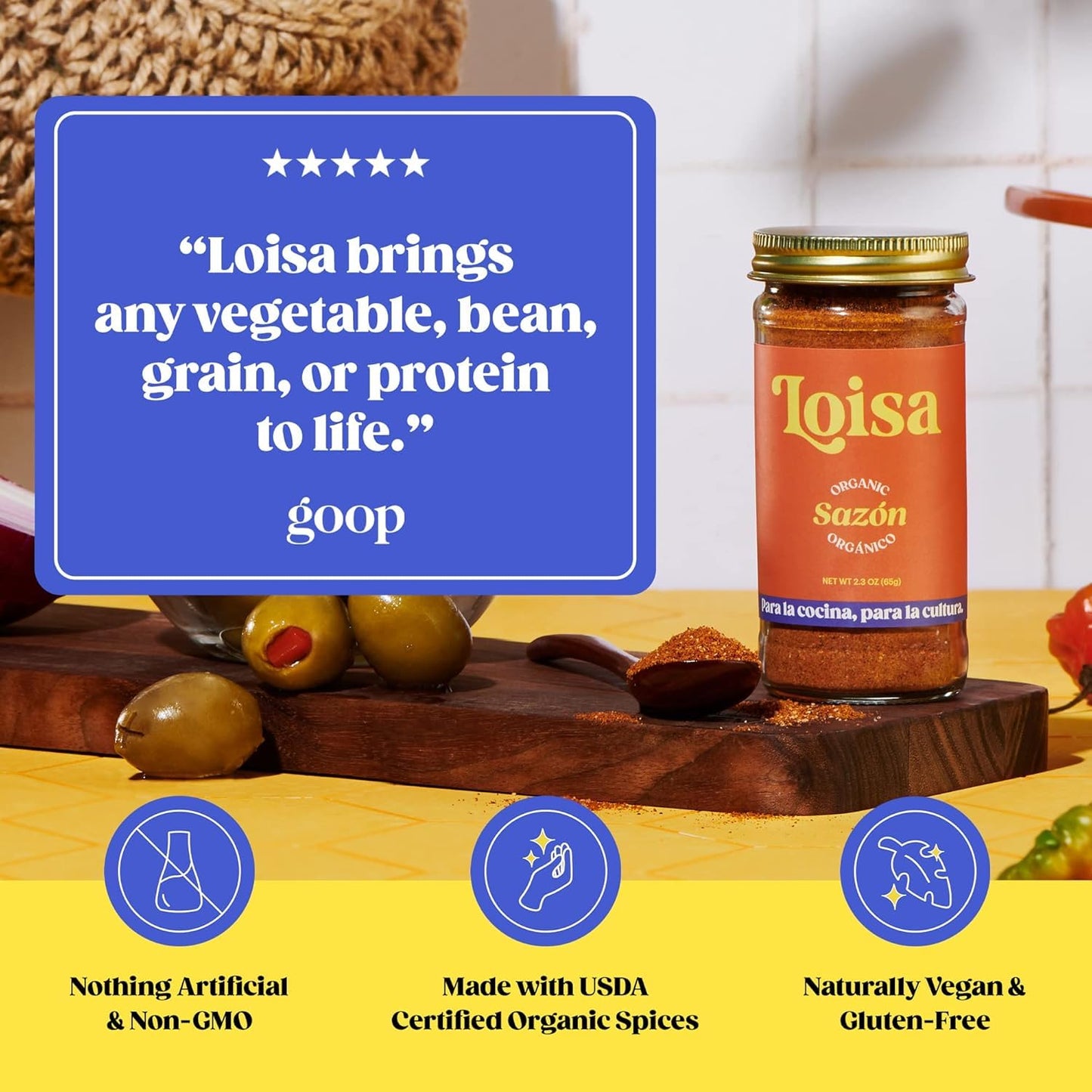Loisa Seasoning, Usda Organic, Non-Gmo, No-Msg, No Preservatives, No Artificial Coloring, No Artificial Flavors, Two 1.8Oz Jars