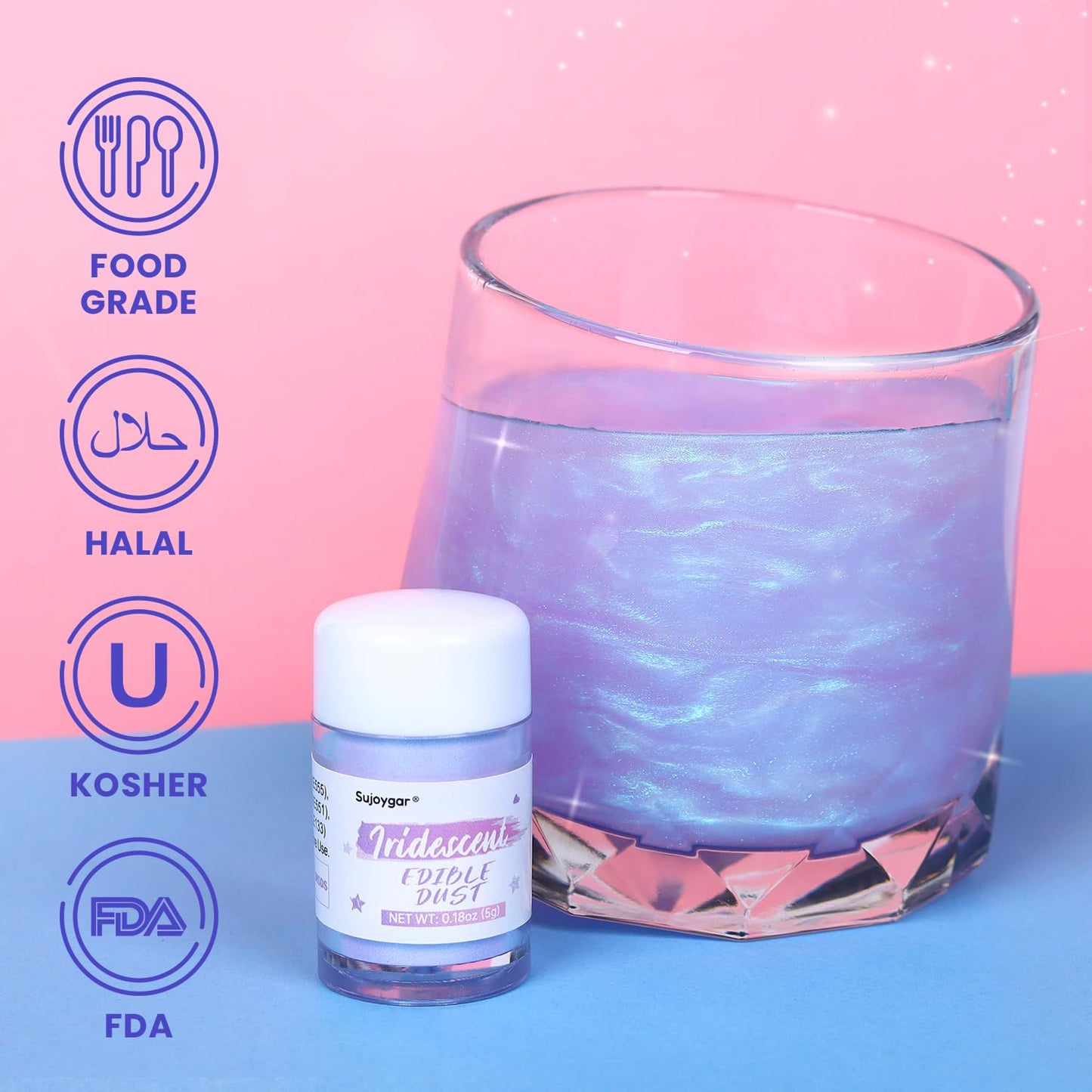 Sujoygar Edible Glitter Shimmer Luster Dust for Baking, 5g, Iridescent Purple