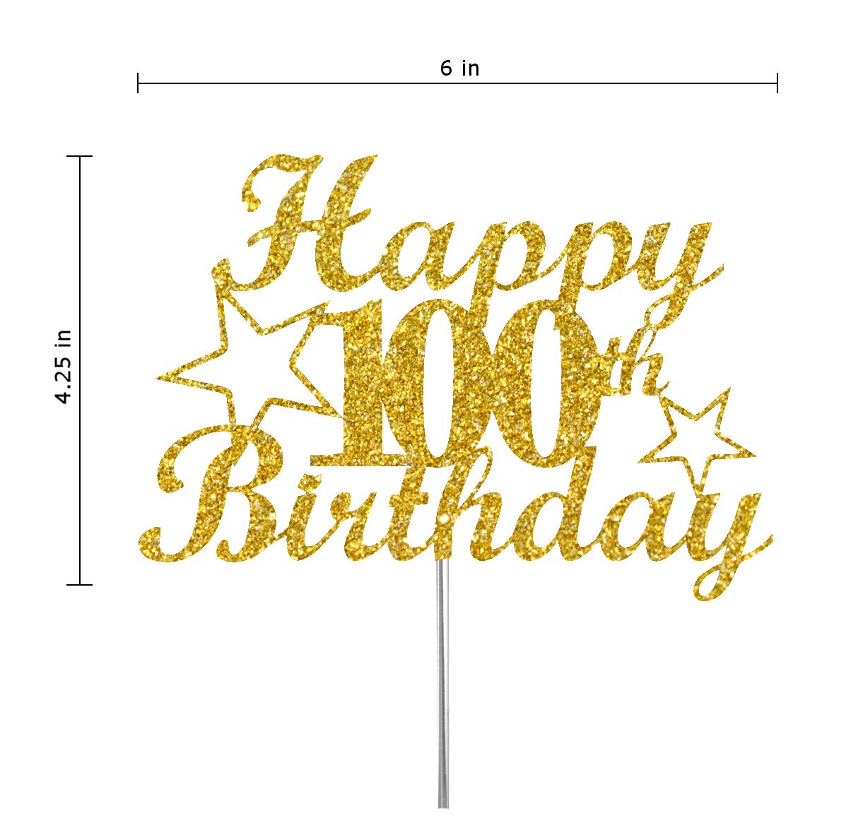 100 Birthday Cake Topper Gold Glitter, Party Decoration Ideas, Premium Quality, Sturdy Doubled Sided Glitter, Acrylic Stick. Mad