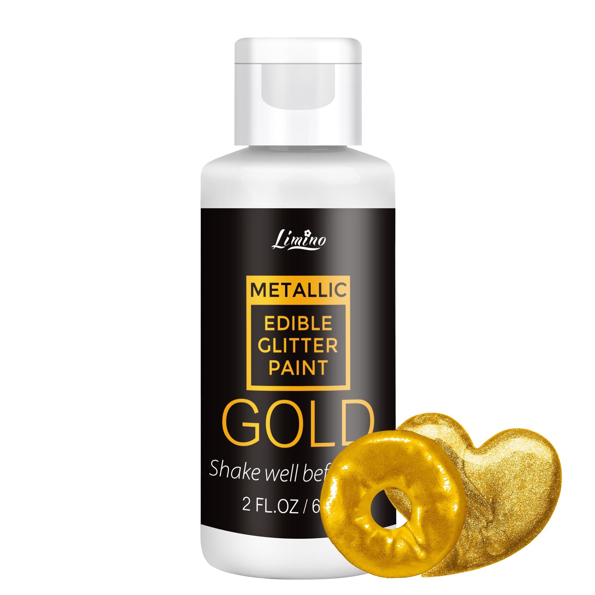 Limino Edible Glitter Paint - Food Grade Metallic Cake Paint, 2 fl.oz, Gold