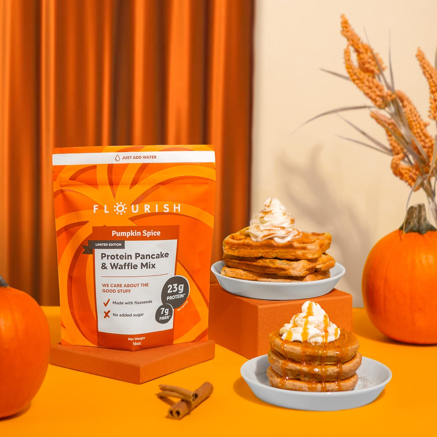 Flourish Protein Pancake & Waffle Mix, Whey Protein Isolate & Flax Seed, Non-Gmo, No Added Sugar, Superfood, High Protein & Fibe