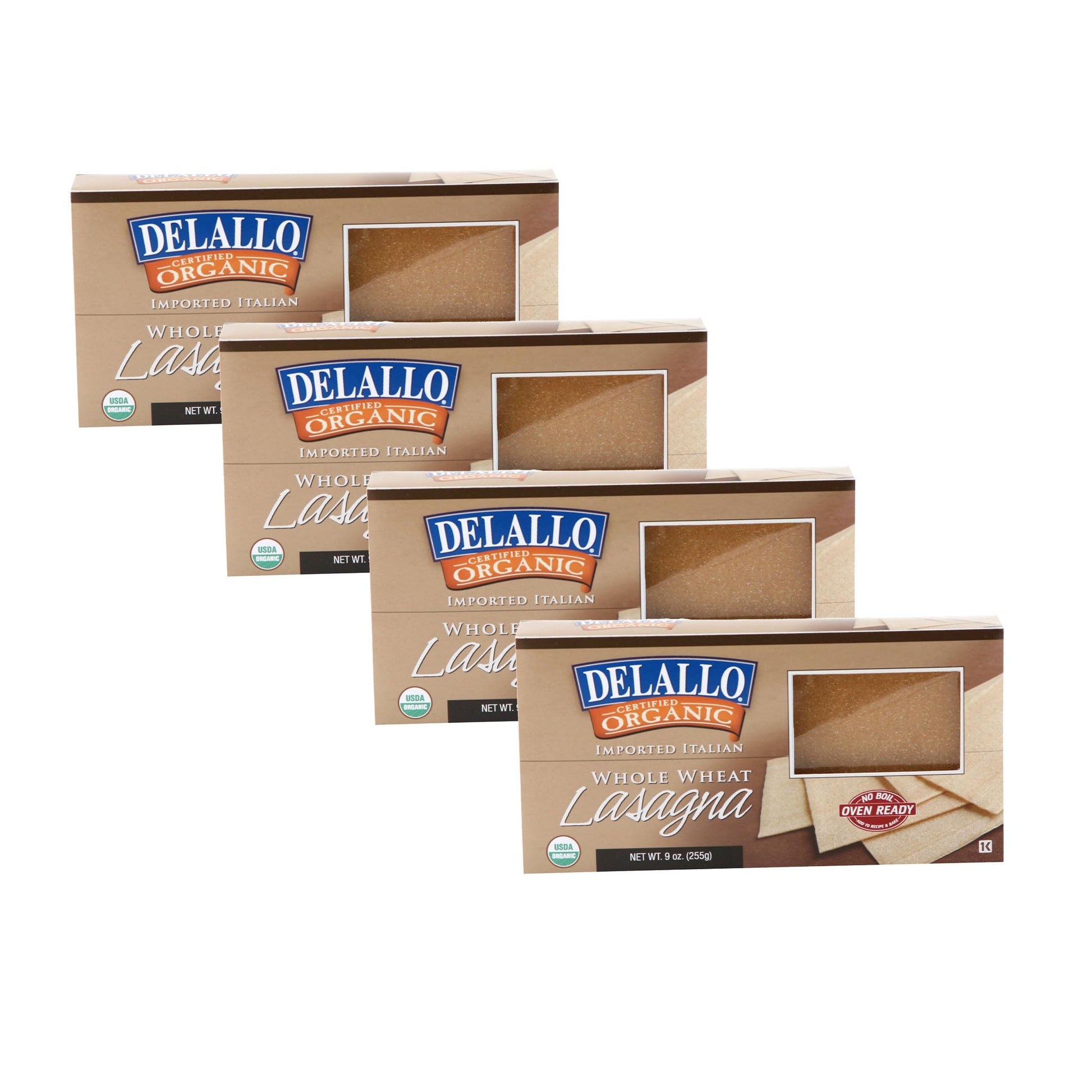 DeLallo Whole Wheat Lasagna Noodles, 9 Ounce Box, 4 Pack, Oven-Ready, 100% Whole Grain Pasta, Made with Durum Wheat, Made in Ita