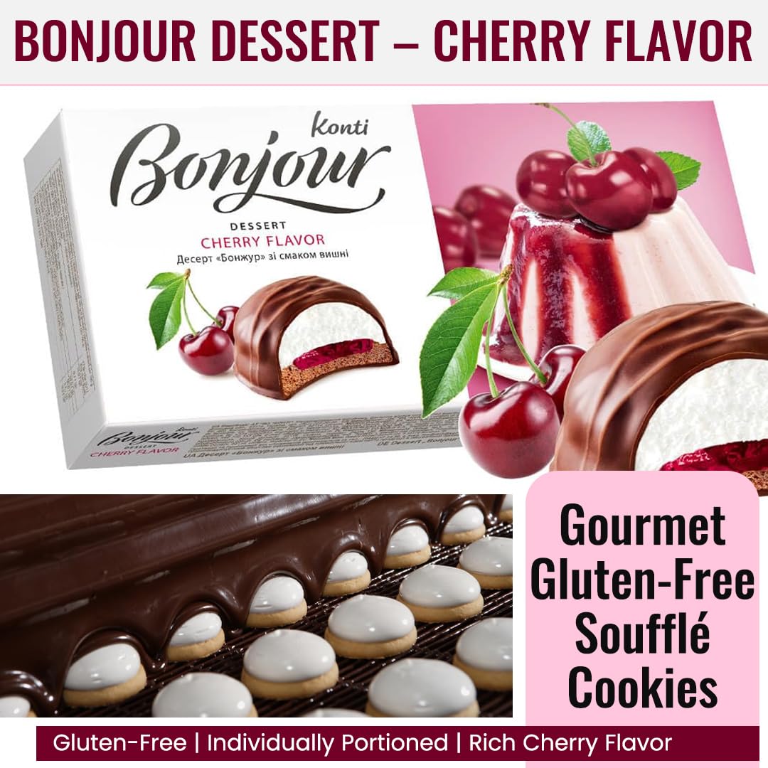Konti Bonjour Dessert Cherry Flavor Cookies For Any Celebration- Indulge In Gourmet Dessert With Rich Caramel For A Mouthwaterin