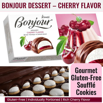 Konti Bonjour Dessert Cherry Flavor Cookies For Any Celebration- Indulge In Gourmet Dessert With Rich Caramel For A Mouthwaterin