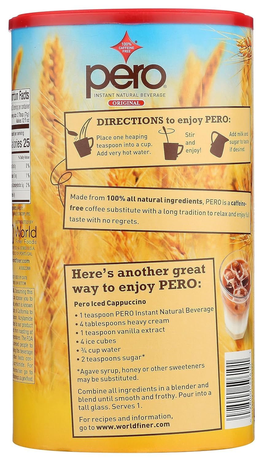 Pero Instant Natural Beverage, 7-Ounce Canisters, Pack of 3, Basic Pack, Model 011802
