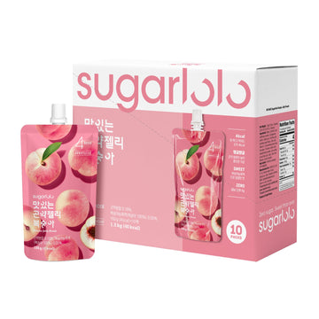 Sugarlolo Konjac Sweet Peach Jelly Snack - 5.29 Oz (150G) | 10 Pack | Only 4 Calories Per Pouch | Vegan Jello With Zero Sugar |
