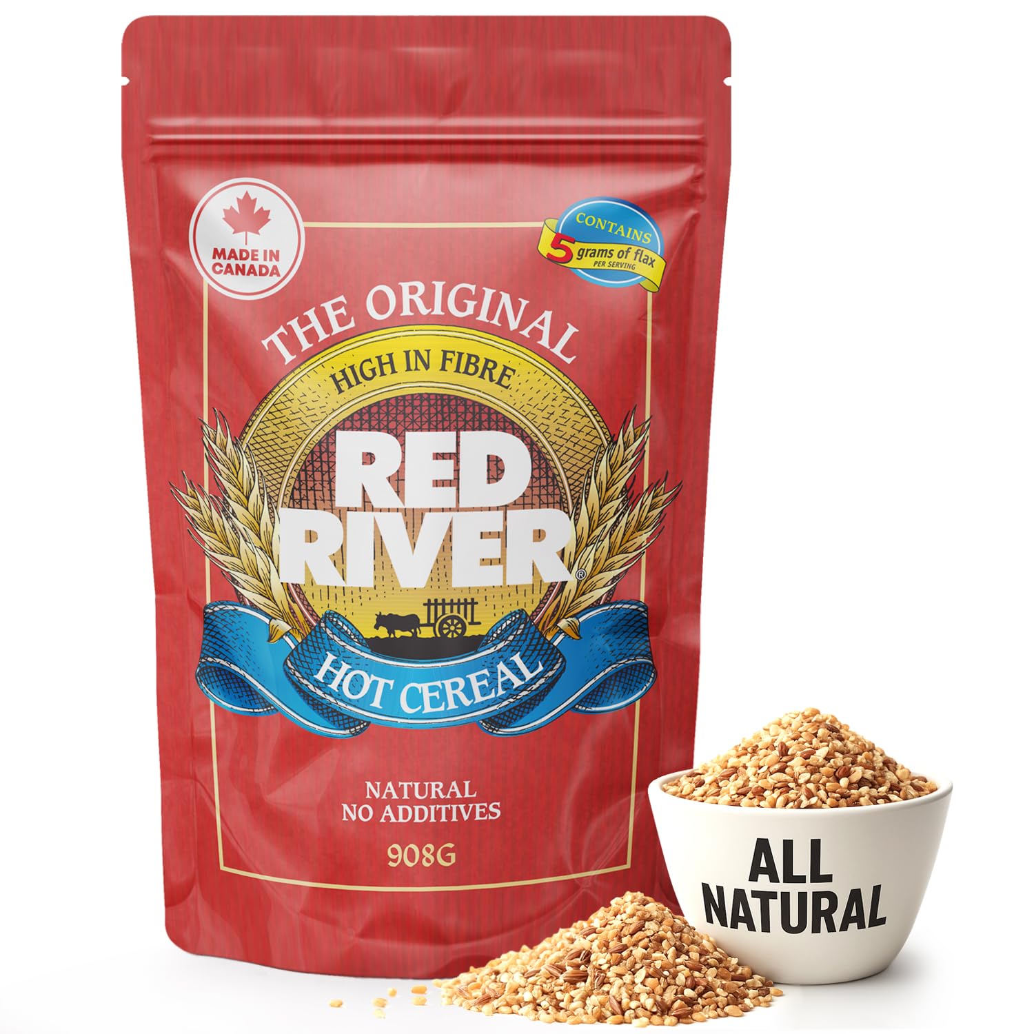 Red River Cereal - 7 Grain Hot Cereal (2lbs / 685g) Made in Canada at Arva Flour Mills - All Natural, No-Additives (1-Pack)