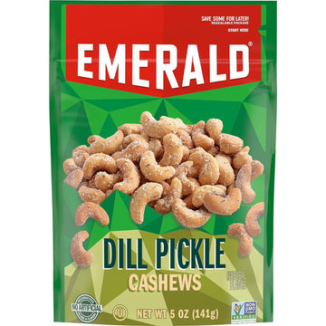 Emerald Nuts, Dill Pickle Seasoned Cashews, 5 Oz, Resealable Bag (Pack Of 4)