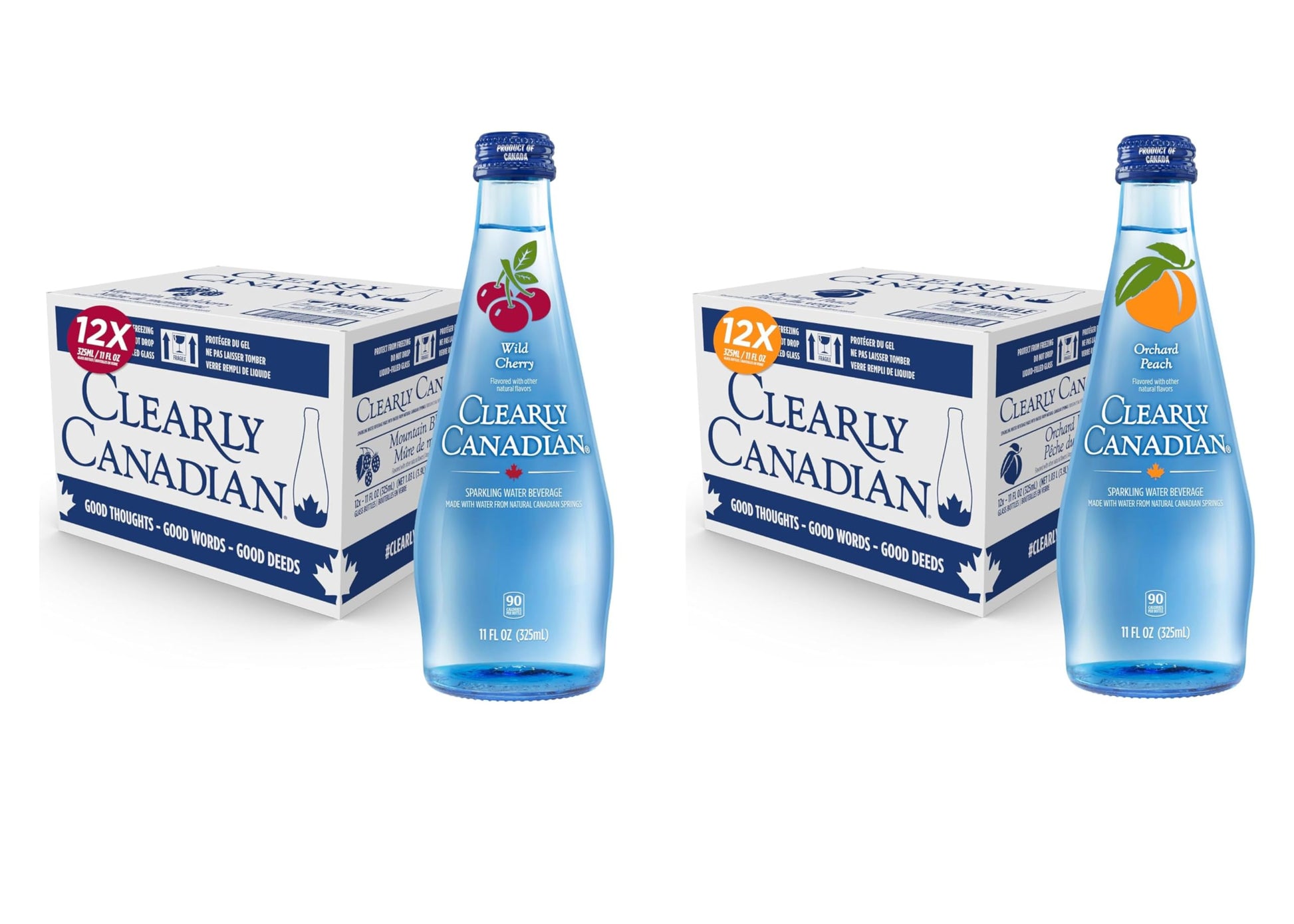 Clearly Canadian Sparkling Flavored Water  11 Oz Glass Bottles - Variety Of Refreshing Flavors  Top-Grade Carbonated Beverage  Available In 12-Pack And 24-Pack Options (24 Pack  Cherry/Peach)