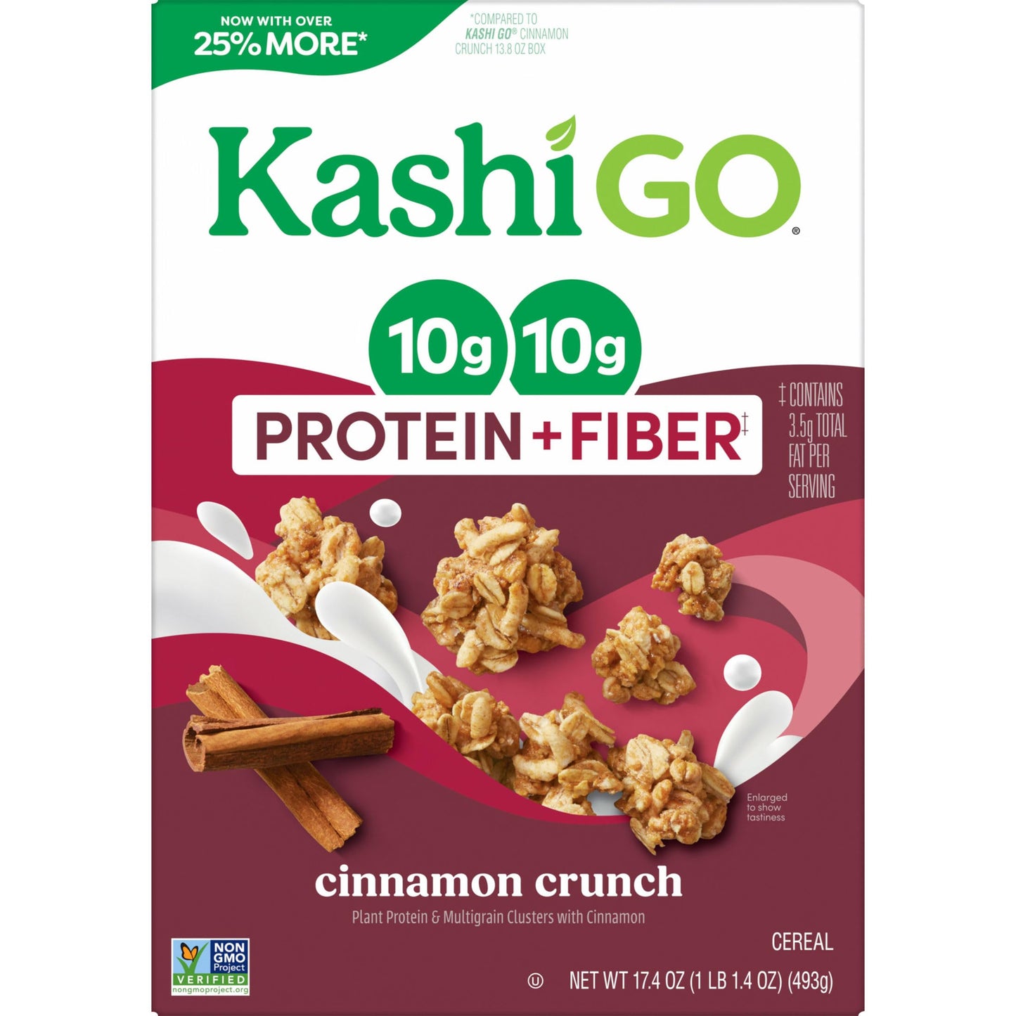 Kashi GO Protein Cereal, 10g Protein, 10g Fiber, Cinnamon Crunch, 17.4oz Box (1 Box)