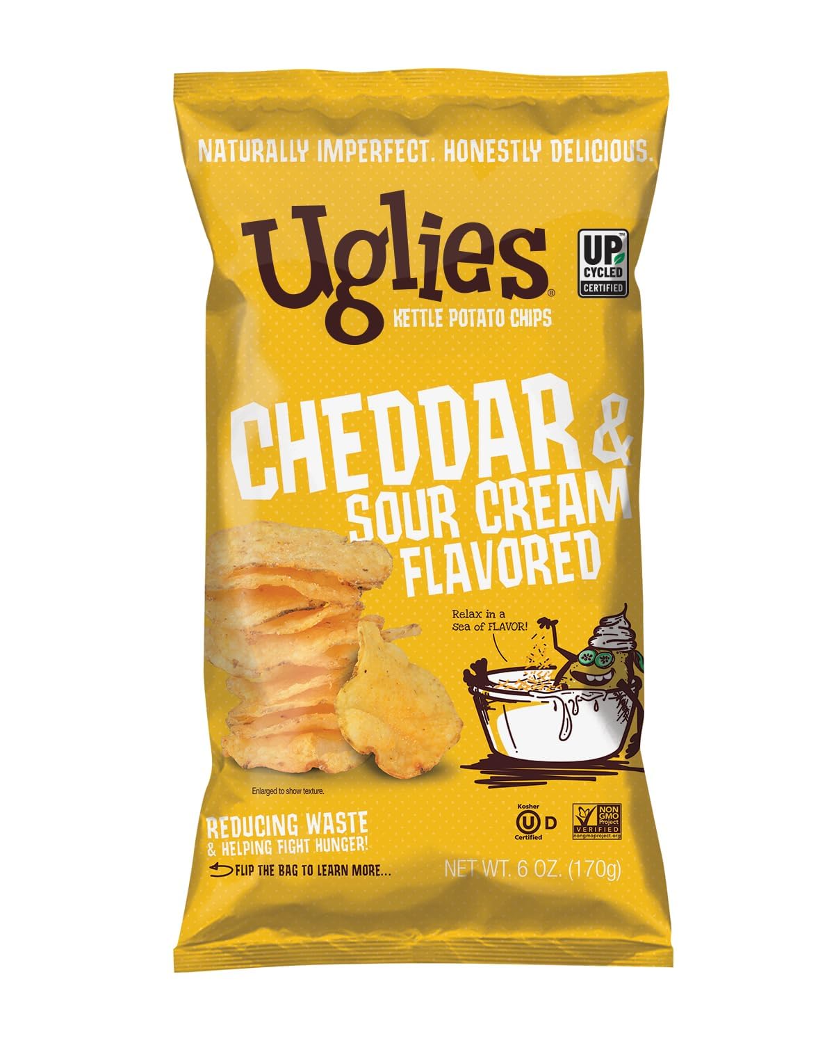 UGLIES Cheddar and Sour Cream Kettle-Cooked Potato Chips, Gluten-Free Snacks, Kosher Chips, Non-GMO Snacks for Kids or Office, L