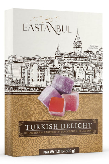 Eastanbul Turkish Delight, 21.2oz, Turkish Delights Candy Assorted Strawberry, Blackberry, Raspberry & Blueberry Flavor, Interna